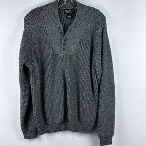 Eddie Bauer Men's Gray Heritage Cotton Knit Henley Sweater